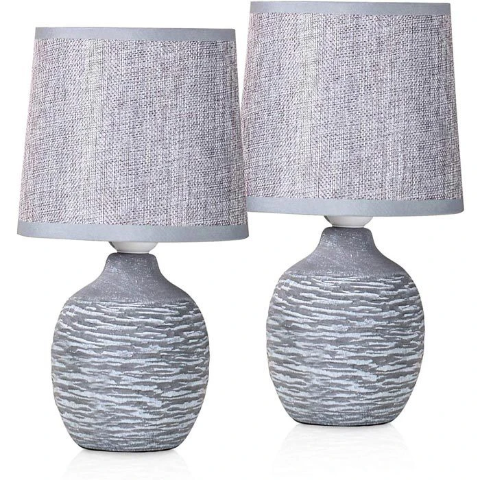 Schreibtischlampe BRUBAKER Grau, Leinen-Schirm, Steingut-Standfuß, 2 Stück 3 Schreibtischlampe BRUBAKER Grau, Leinen-Schirm, Steingut-Standfuß, 2 Stück