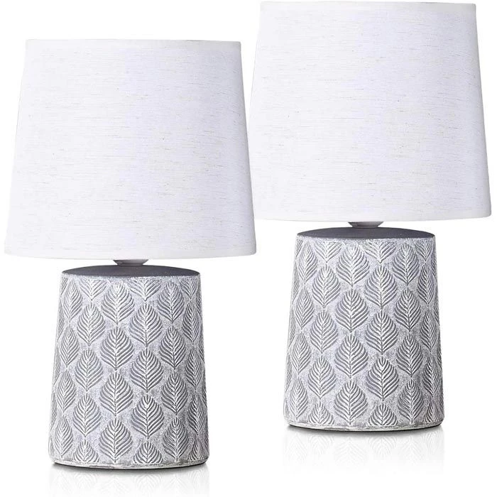 Schreibtischlampe BRUBAKER Grau, Leinenschrim, Steingut-Standfuß, 2 Stück 2 Schreibtischlampe BRUBAKER Grau, Leinenschrim, Steingut-Standfuß, 2 Stück