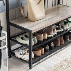 Vasagle Garderobenständer HSR086B02, Mit 24 Haken, Metall / Holz, Schwarz / Graubraun -WENKO Shop 3d3a90b4c489993017f5f6f47a73bd1ab3de3206 garderobenstaender vasagle hsr086b02