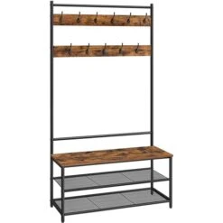 Vasagle Garderobenständer HSR410B01, Vintage, Mit 22 Haken, Metall / Holz, Schwarz / Braun
