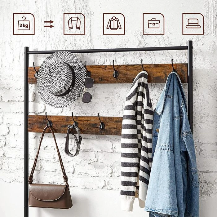 Vasagle Garderobenständer HSR410B01, Vintage, Mit 22 Haken, Metall / Holz, Schwarz / Braun 6 Vasagle Garderobenständer HSR410B01, Vintage, Mit 22 Haken, Metall / Holz, Schwarz / Braun – Bild 4
