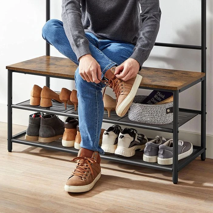 Vasagle Garderobenständer HSR410B01, Vintage, Mit 22 Haken, Metall / Holz, Schwarz / Braun 8 Vasagle Garderobenständer HSR410B01, Vintage, Mit 22 Haken, Metall / Holz, Schwarz / Braun – Bild 6