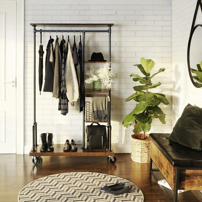 Vasagle Garderobenständer HSR66BX, Vintage, Rollen & 5 Ablagen, Bis 90 Kg, Metall/ Holz, Braun 4 Vasagle Garderobenständer HSR66BX, Vintage, Rollen & 5 Ablagen, Bis 90 Kg, Metall/ Holz, Braun – Bild 2