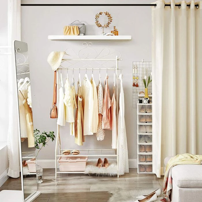 Songmics Garderobenständer HSR07W, Mit Schuhablage, Metall, Weiß 4 Songmics Garderobenständer HSR07W, Mit Schuhablage, Metall, Weiß – Bild 2