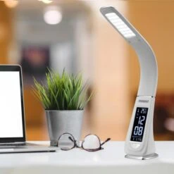Monzana Schreibtischlampe LED, Dimmbar, Uhr, Temperatur, Kalender, Weiß -WENKO Shop 7e37745279b1b1973f847d5bf81eb605f78dfd8e schreibtischlampe monzana lilly led