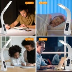 Monzana Schreibtischlampe LED, Dimmbar, Uhr, Temperatur, Kalender, Weiß -WENKO Shop 7f340fed14e4a149acf697db393e32ed7791b411 schreibtischlampe monzana lilly led