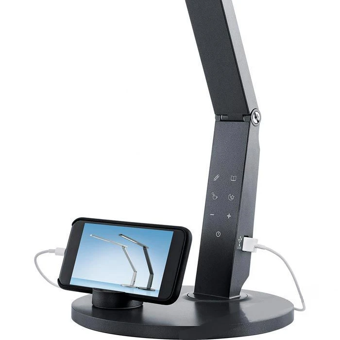 Hansa Schreibtischlampe LED Vario Plus, Standfuß, Dimmbar, USB, Silber 4 Hansa Schreibtischlampe LED Vario Plus, Standfuß, Dimmbar, USB, Silber – Bild 2