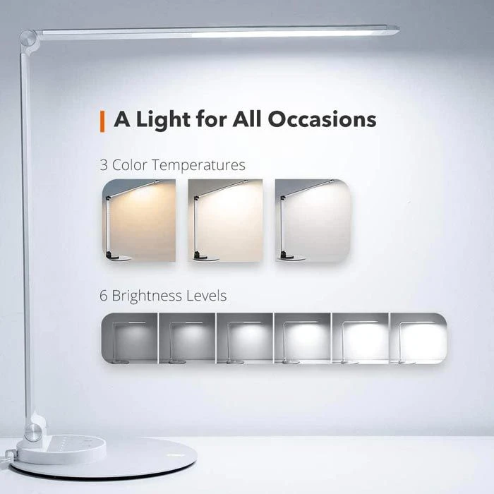 TaoTronics Schreibtischlampe TT-DL22 LED, Standfuß, Dimmbar, USB, Silber 4 TaoTronics Schreibtischlampe TT-DL22 LED, Standfuß, Dimmbar, USB, Silber – Bild 2
