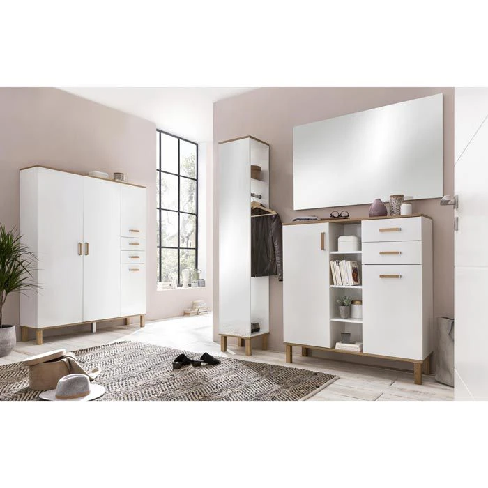 Schildmeyer Garderobenständer Padua 142314, Mit Spiegel Und Hutablage, Holz, Weiß / Eiche 4 Schildmeyer Garderobenständer Padua 142314, Mit Spiegel Und Hutablage, Holz, Weiß / Eiche – Bild 2