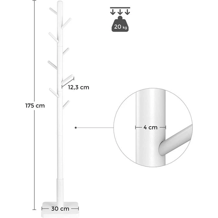Vasagle Garderobenständer RCR010W02, Mit 8 Haken, Holz, Weiß 7 Vasagle Garderobenständer RCR010W02, Mit 8 Haken, Holz, Weiß – Bild 5