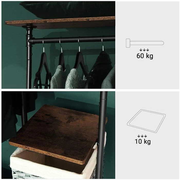 Vasagle Garderobenständer HSR66BX, Vintage, Rollen & 5 Ablagen, Bis 90 Kg, Metall/ Holz, Braun 8 Vasagle Garderobenständer HSR66BX, Vintage, Rollen & 5 Ablagen, Bis 90 Kg, Metall/ Holz, Braun – Bild 6