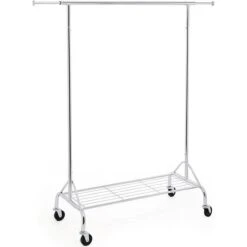 Songmics Garderobenständer HSR02S, Bis 50 Kg, Mit Rollen, Ausziehbar, Metall, Silber