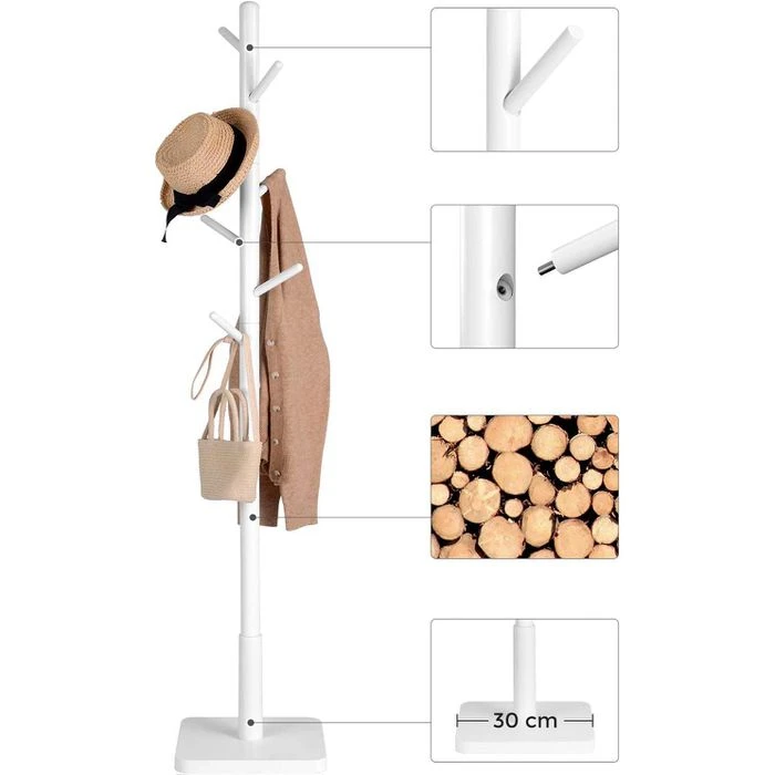 Vasagle Garderobenständer RCR010W02, Mit 8 Haken, Holz, Weiß 4 Vasagle Garderobenständer RCR010W02, Mit 8 Haken, Holz, Weiß – Bild 2